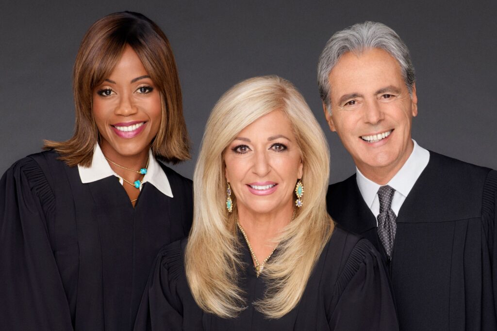Photo of Hot Bench Judges, Tanya Acker (left), Patricia DiMango (middle) and Michael Corriero (right)