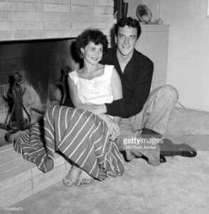 LOS ANGELES - JULY 23: Virginia Arness and James Arness at home. Image date July 23, 1955. (Photo by CBS via Getty Images)