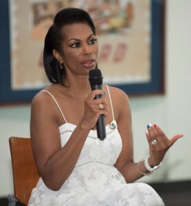 (July 4, 2018) Harris Faulkner, a news anchor for Fox News, speaks with an audience during a symposium in the Half Moone Cruise Terminal during the 36th Annual Great American Picnic. The Great American Picnic is a free annual event that takes place on Independence Day and is open to both civilians and military members. (U.S. Navy photo by Mass Communication Specialist Seaman Maxwell Anderson/Released)