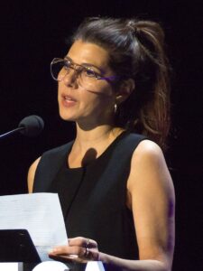 Time's Up event at the 2018 Tribeca Film Festival (Tribeca Talks: Time's Up). A series of talks/performances about Time's Up/sexual harassment. Marisa Tomei introducing the Time's Up Legal Defense Fund.