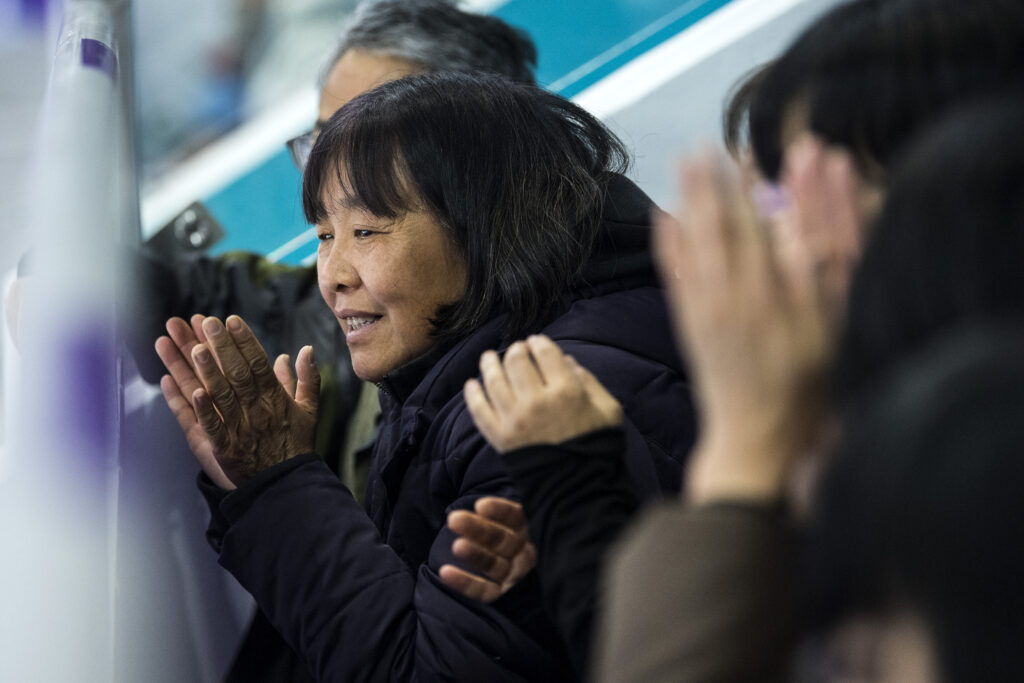 (Chris Detrick | The Salt Lake Tribune) Hetty Wang reacts after watching her son Nathan Chen compete in the Men Single Skating Free Skating at Gangneung Ice Arena during the Pyeongchang 2018 Winter Olympics Saturday, Feb. 17, 2018. Chen landed a record six quadruple jumps, scoring 215.08.