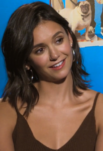 Photo of Nina Dobrev during an interview on the film Dog Days on August 13, 2018.