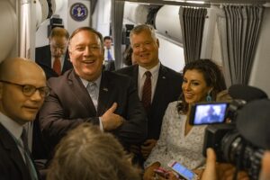 Photo of Ortagus with U.S. Secretary of State Mike Pompeo on July 30, 2019