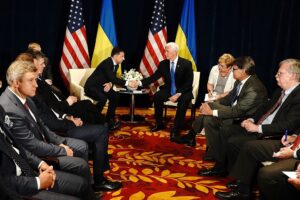 Photo of U.S. Vice President Mike Pence and U.S. delegation meets with Zelenskyy in Warsaw on 1 September 2019